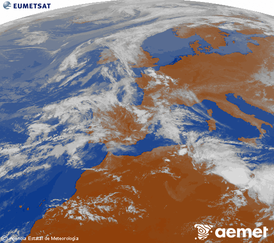 Imagen de la zona de Europa y Norte de �frica del canal infrarrojo del sat�lite Meteosat operacional en 0�N 0�W, procesada para darle color.&nbsp;vendredi, 1 mai  2026 18:00