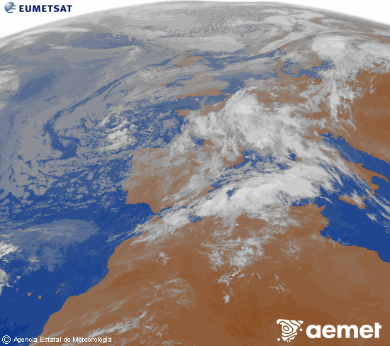 Imaxe da zona de Europa e Norte de �frica da canle infravermella do sat�lite Meteosat operacional en 0�N 0�W, procesada para darlle cor.&nbsp;luns, 4 maio  2026 08:00