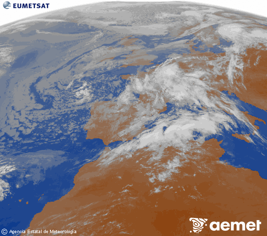 Imaxe da zona de Europa e Norte de �frica da canle infravermella do sat�lite Meteosat operacional en 0�N 0�W, procesada para darlle cor.&nbsp;luns, 4 maio  2026 09:00