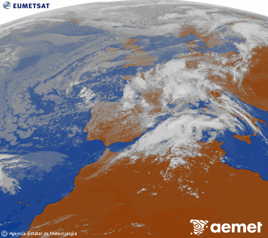 Imaxe da zona de Europa e Norte de �frica da canle infravermella do sat�lite Meteosat operacional en 0�N 0�W, procesada para darlle cor.&nbsp;luns, 4 maio  2026 12:00
