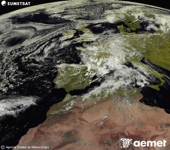 Esta imaxe x�rase utilizando informaci�n das canles visibles do sat�lite METEOSAT pertencente � segunda xeraci�n de sat�lites  Meteosat (MSX). Por ese motivo, s� hai informaci�n na zona iluminada polo sol. Ademais, as canles foron normalizadas para que o brillo non dependa da posici�n do sol.&nbsp;luns, 4 maio  2026 16:00