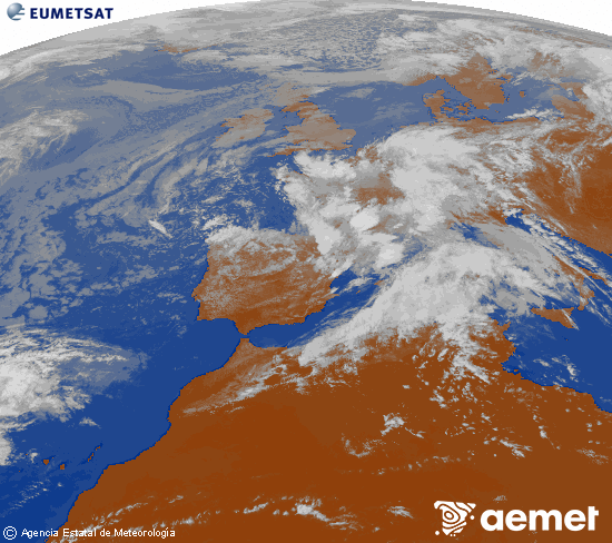 Imaxe da zona de Europa e Norte de �frica da canle infravermella do sat�lite Meteosat operacional en 0�N 0�W, procesada para darlle cor.&nbsp;luns, 4 maio  2026 17:00