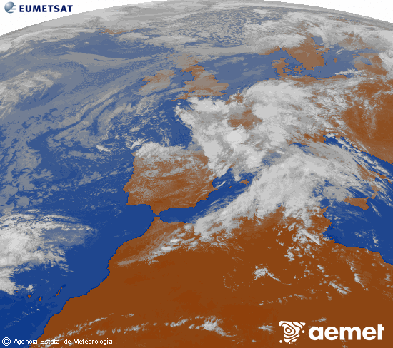 Imaxe da zona de Europa e Norte de �frica da canle infravermella do sat�lite Meteosat operacional en 0�N 0�W, procesada para darlle cor.&nbsp;luns, 4 maio  2026 18:00