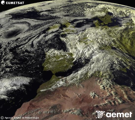 Esta imaxe x�rase utilizando informaci�n das canles visibles do sat�lite METEOSAT pertencente � segunda xeraci�n de sat�lites  Meteosat (MSX). Por ese motivo, s� hai informaci�n na zona iluminada polo sol. Ademais, as canles foron normalizadas para que o brillo non dependa da posici�n do sol.&nbsp;luns, 4 maio  2026 19:00