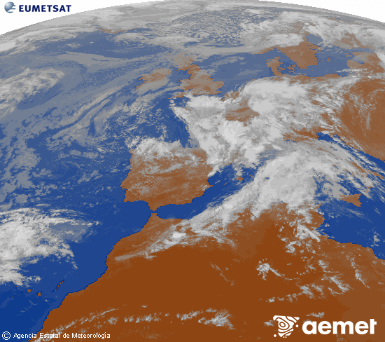Imaxe da zona de Europa e Norte de �frica da canle infravermella do sat�lite Meteosat operacional en 0�N 0�W, procesada para darlle cor.&nbsp;luns, 4 maio  2026 19:00