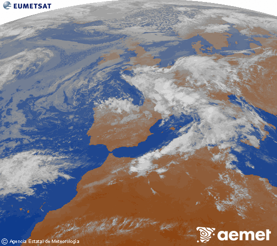 Imaxe da zona de Europa e Norte de �frica da canle infravermella do sat�lite Meteosat operacional en 0�N 0�W, procesada para darlle cor.&nbsp;luns, 4 maio  2026 22:00