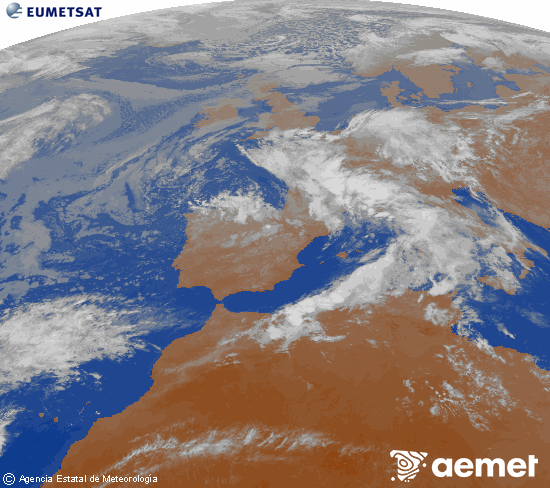 Imaxe da zona de Europa e Norte de �frica da canle infravermella do sat�lite Meteosat operacional en 0�N 0�W, procesada para darlle cor.&nbsp;luns, 4 maio  2026 23:00