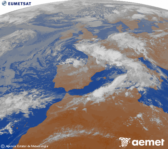 Imaxe da zona de Europa e Norte de �frica da canle infravermella do sat�lite Meteosat operacional en 0�N 0�W, procesada para darlle cor.&nbsp;martes, 5 maio  2026 01:00