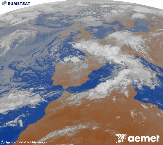 Imaxe da zona de Europa e Norte de �frica da canle infravermella do sat�lite Meteosat operacional en 0�N 0�W, procesada para darlle cor.&nbsp;martes, 5 maio  2026 03:00