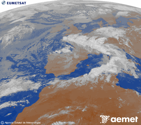 Imaxe da zona de Europa e Norte de �frica da canle infravermella do sat�lite Meteosat operacional en 0�N 0�W, procesada para darlle cor.&nbsp;martes, 5 maio  2026 05:00