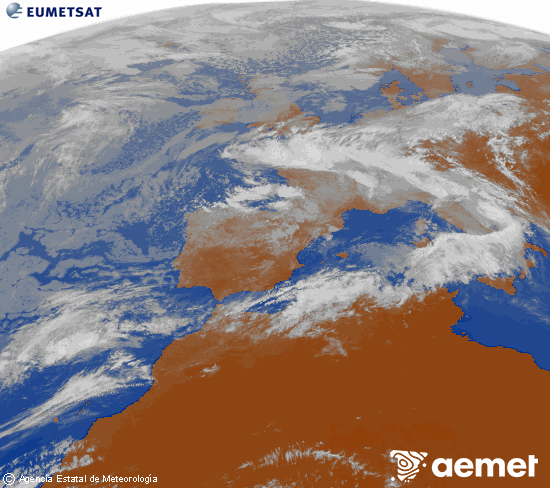 Imatge de la zona d'Europa i Nord d'�frica del canal infraroig del sat�l�lit Meteosat operacional en 0�N 0�W, processada per a donar-li color.&nbsp;dimarts, 5 de maig  2026 11:00