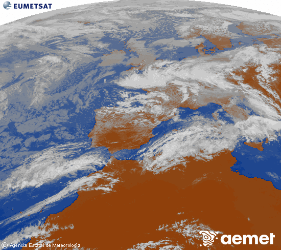 Imatge de la zona d'Europa i Nord d'�frica del canal infraroig del sat�l�lit Meteosat operacional en 0�N 0�W, processada per a donar-li color.&nbsp;dimarts, 5 de maig  2026 15:00