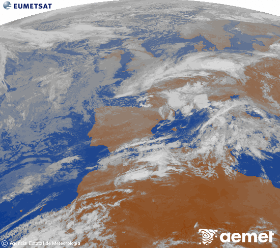 Imatge de la zona d'Europa i Nord d'�frica del canal infraroig del sat�l�lit Meteosat operacional en 0�N 0�W, processada per a donar-li color.&nbsp;dimecres, 6 de maig  2026 00:00