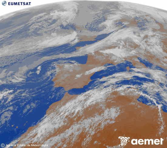 Imagen de la zona de Europa y Norte de �frica del canal infrarrojo del sat�lite Meteosat operacional en 0�N 0�W, procesada para darle color.&nbsp;Monday, 11 May  2026 07:00