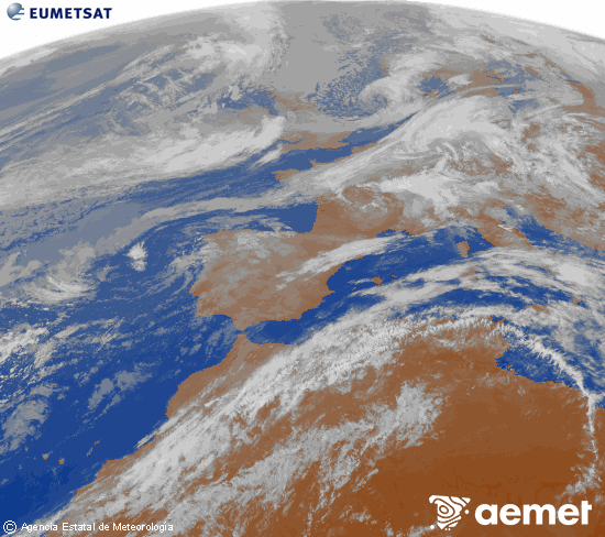 Imagen de la zona de Europa y Norte de �frica del canal infrarrojo del sat�lite Meteosat operacional en 0�N 0�W, procesada para darle color.&nbsp;Monday, 11 May  2026 08:00