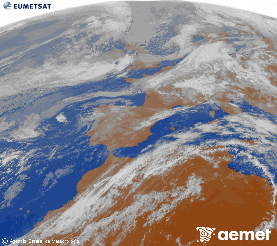 Imagen de la zona de Europa y Norte de �frica del canal infrarrojo del sat�lite Meteosat operacional en 0�N 0�W, procesada para darle color.&nbsp;Monday, 11 May  2026 09:00
