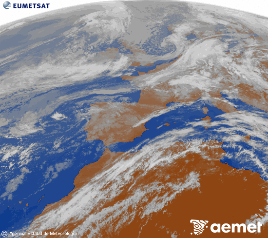 Imagen de la zona de Europa y Norte de �frica del canal infrarrojo del sat�lite Meteosat operacional en 0�N 0�W, procesada para darle color.&nbsp;Monday, 11 May  2026 10:00