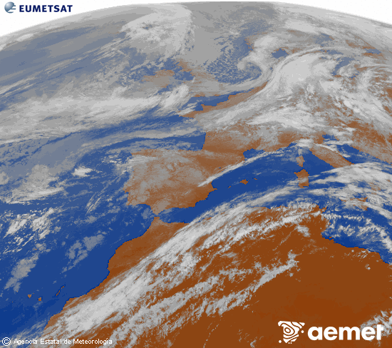Imagen de la zona de Europa y Norte de �frica del canal infrarrojo del sat�lite Meteosat operacional en 0�N 0�W, procesada para darle color.&nbsp;Monday, 11 May  2026 11:00