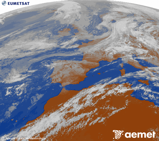 Imagen de la zona de Europa y Norte de �frica del canal infrarrojo del sat�lite Meteosat operacional en 0�N 0�W, procesada para darle color.&nbsp;Monday, 11 May  2026 13:00