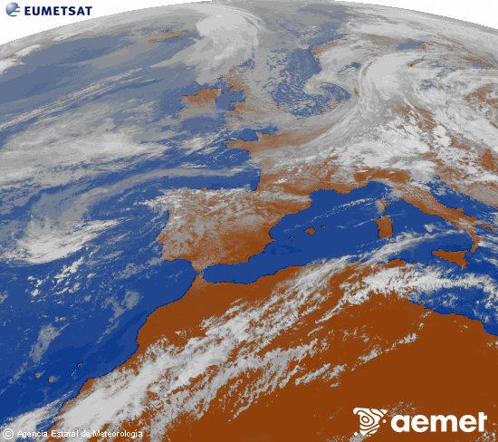 Imagen de la zona de Europa y Norte de �frica del canal infrarrojo del sat�lite Meteosat operacional en 0�N 0�W, procesada para darle color.&nbsp;Monday, 11 May  2026 15:00