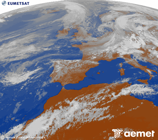 Imagen de la zona de Europa y Norte de �frica del canal infrarrojo del sat�lite Meteosat operacional en 0�N 0�W, procesada para darle color.&nbsp;Monday, 11 May  2026 17:00
