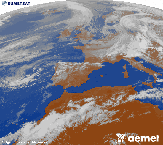 Imagen de la zona de Europa y Norte de �frica del canal infrarrojo del sat�lite Meteosat operacional en 0�N 0�W, procesada para darle color.&nbsp;Monday, 11 May  2026 19:00