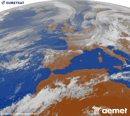 Imagen de la zona de Europa y Norte de �frica del canal infrarrojo del sat�lite Meteosat operacional en 0�N 0�W, procesada para darle color.&nbsp;Monday, 11 May  2026 20:00
