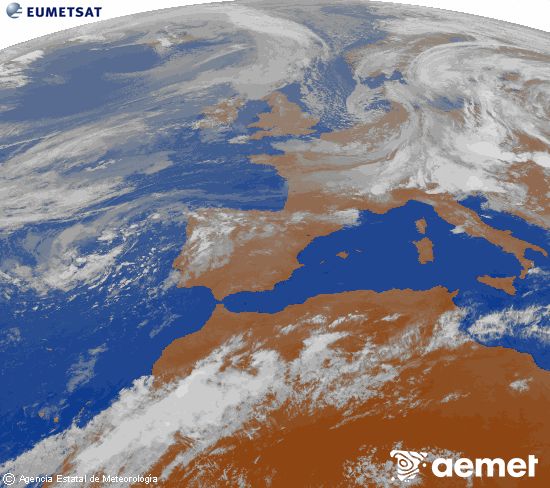 Imagen de la zona de Europa y Norte de �frica del canal infrarrojo del sat�lite Meteosat operacional en 0�N 0�W, procesada para darle color.&nbsp;Monday, 11 May  2026 21:00