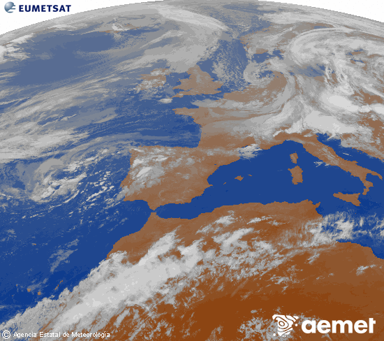 Imagen de la zona de Europa y Norte de �frica del canal infrarrojo del sat�lite Meteosat operacional en 0�N 0�W, procesada para darle color.&nbsp;Monday, 11 May  2026 22:00