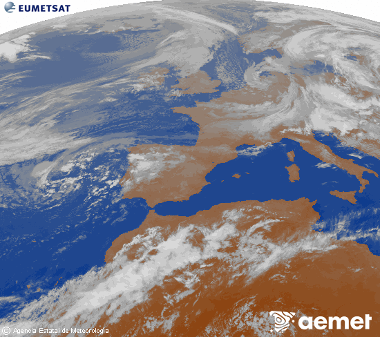 Imagen de la zona de Europa y Norte de �frica del canal infrarrojo del sat�lite Meteosat operacional en 0�N 0�W, procesada para darle color.&nbsp;Tuesday, 12 May  2026 00:00