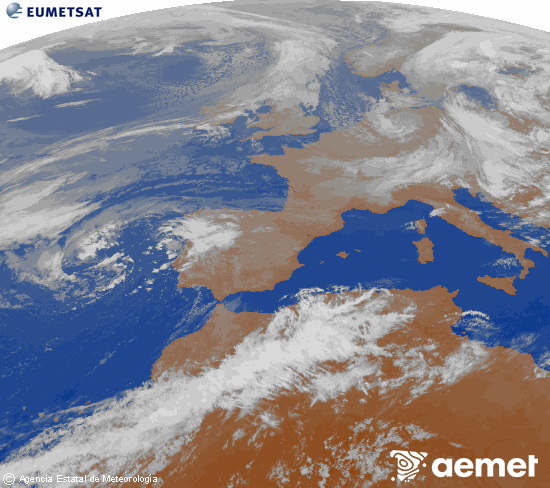Imagen de la zona de Europa y Norte de �frica del canal infrarrojo del sat�lite Meteosat operacional en 0�N 0�W, procesada para darle color.&nbsp;Tuesday, 12 May  2026 04:00