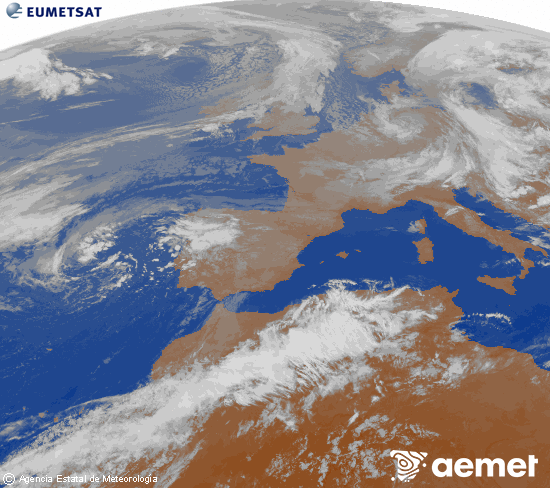 Imagen de la zona de Europa y Norte de �frica del canal infrarrojo del sat�lite Meteosat operacional en 0�N 0�W, procesada para darle color.&nbsp;Tuesday, 12 May  2026 05:00