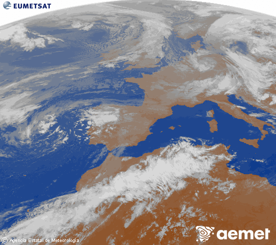 Imagen de la zona de Europa y Norte de �frica del canal infrarrojo del sat�lite Meteosat operacional en 0�N 0�W, procesada para darle color.&nbsp;Tuesday, 12 May  2026 06:00