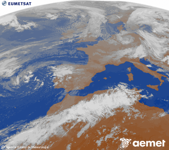 Imagen de la zona de Europa y Norte de �frica del canal infrarrojo del sat�lite Meteosat operacional en 0�N 0�W, procesada para darle color.&nbsp;Tuesday, 12 May  2026 07:00