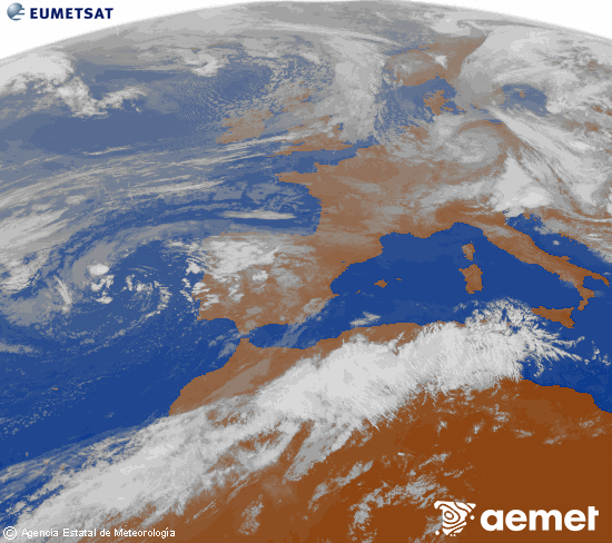 Imagen de la zona de Europa y Norte de �frica del canal infrarrojo del sat�lite Meteosat operacional en 0�N 0�W, procesada para darle color.&nbsp;martes, 12 mayo 2026 a las 09:00