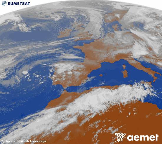 Imagen de la zona de Europa y Norte de �frica del canal infrarrojo del sat�lite Meteosat operacional en 0�N 0�W, procesada para darle color.&nbsp;martes, 12 mayo 2026 a las 10:00