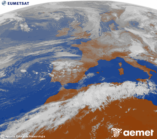 Imagen de la zona de Europa y Norte de �frica del canal infrarrojo del sat�lite Meteosat operacional en 0�N 0�W, procesada para darle color.&nbsp;martes, 12 mayo 2026 a las 11:00