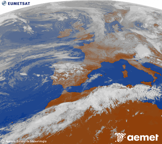 Imagen de la zona de Europa y Norte de �frica del canal infrarrojo del sat�lite Meteosat operacional en 0�N 0�W, procesada para darle color.&nbsp;martes, 12 mayo 2026 a las 12:00