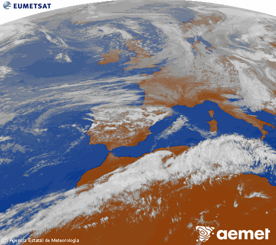 Imagen de la zona de Europa y Norte de �frica del canal infrarrojo del sat�lite Meteosat operacional en 0�N 0�W, procesada para darle color.&nbsp;martes, 12 mayo 2026 a las 17:00