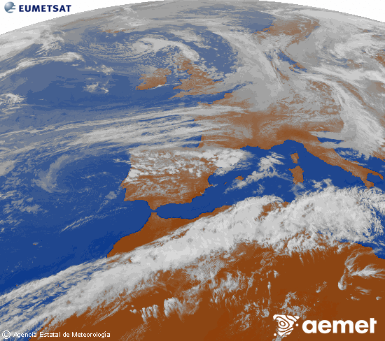 Imagen de la zona de Europa y Norte de �frica del canal infrarrojo del sat�lite Meteosat operacional en 0�N 0�W, procesada para darle color.&nbsp;martes, 12 mayo 2026 a las 18:00