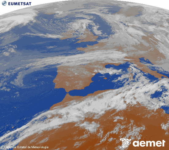 Imagen de la zona de Europa y Norte de �frica del canal infrarrojo del sat�lite Meteosat operacional en 0�N 0�W, procesada para darle color.&nbsp;mi�rcoles, 13 mayo 2026 a las 00:00