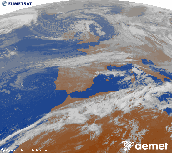 Imagen de la zona de Europa y Norte de �frica del canal infrarrojo del sat�lite Meteosat operacional en 0�N 0�W, procesada para darle color.&nbsp;mi�rcoles, 13 mayo 2026 a las 01:00
