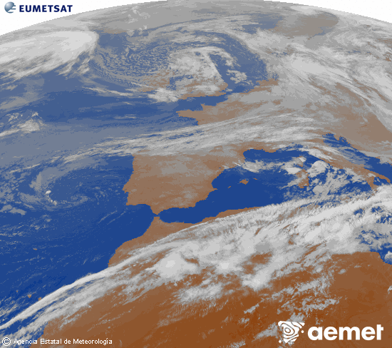 Imagen de la zona de Europa y Norte de �frica del canal infrarrojo del sat�lite Meteosat operacional en 0�N 0�W, procesada para darle color.&nbsp;mi�rcoles, 13 mayo 2026 a las 03:00