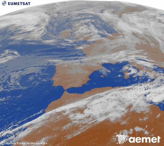 Imagen de la zona de Europa y Norte de �frica del canal infrarrojo del sat�lite Meteosat operacional en 0�N 0�W, procesada para darle color.&nbsp;mi�rcoles, 13 mayo 2026 a las 07:00