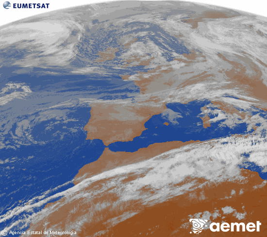 Imagen de la zona de Europa y Norte de �frica del canal infrarrojo del sat�lite Meteosat operacional en 0�N 0�W, procesada para darle color.&nbsp;mercredi, 13 mai  2026 08:00