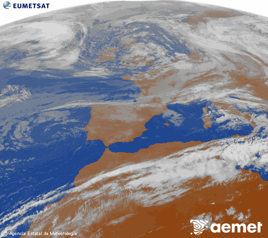Imagen de la zona de Europa y Norte de �frica del canal infrarrojo del sat�lite Meteosat operacional en 0�N 0�W, procesada para darle color.&nbsp;mercredi, 13 mai  2026 09:00