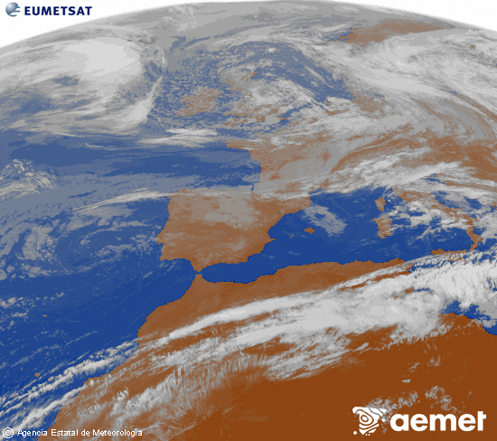 Imagen de la zona de Europa y Norte de �frica del canal infrarrojo del sat�lite Meteosat operacional en 0�N 0�W, procesada para darle color.&nbsp;mercredi, 13 mai  2026 10:00