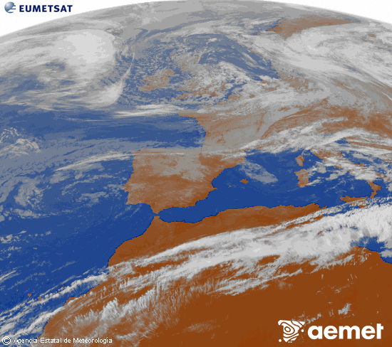 Imagen de la zona de Europa y Norte de �frica del canal infrarrojo del sat�lite Meteosat operacional en 0�N 0�W, procesada para darle color.&nbsp;mercredi, 13 mai  2026 11:00