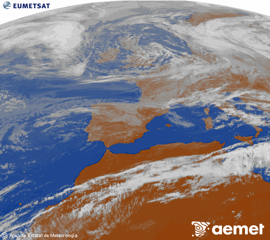 Imagen de la zona de Europa y Norte de �frica del canal infrarrojo del sat�lite Meteosat operacional en 0�N 0�W, procesada para darle color.&nbsp;mercredi, 13 mai  2026 12:00