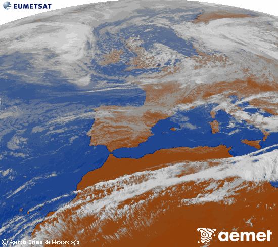 Imagen de la zona de Europa y Norte de �frica del canal infrarrojo del sat�lite Meteosat operacional en 0�N 0�W, procesada para darle color.&nbsp;mercredi, 13 mai  2026 14:00